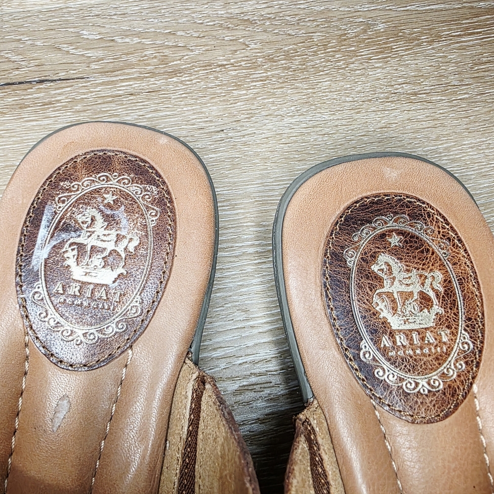 Ariat Tan Leather Sandals with Stud Accents - Picture 3 of 7